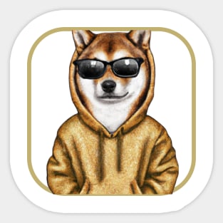 Shiba Inu wearing a hoodie and sunglasses Sticker